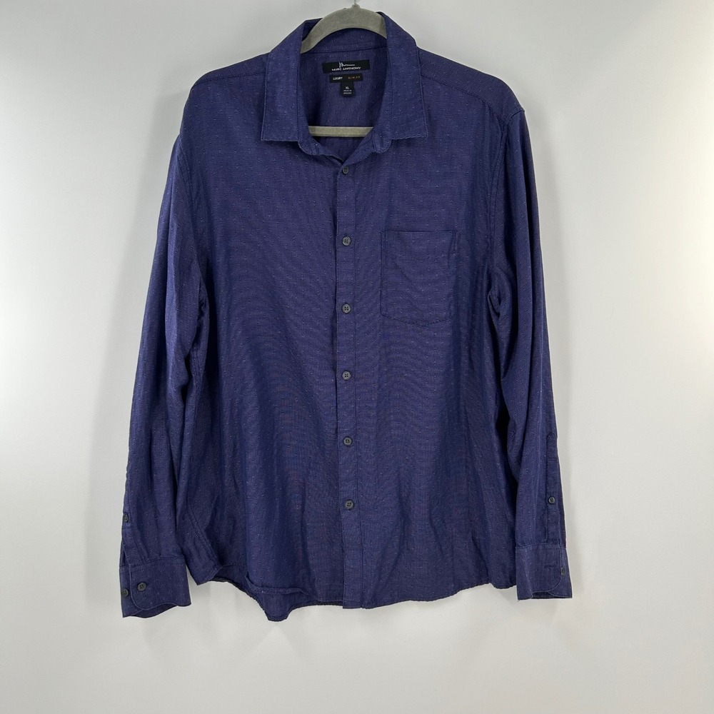 Marc Anthony Mens Luxury Slim Fit Long Sleeve Button Down Shirt Blue XL Cotton